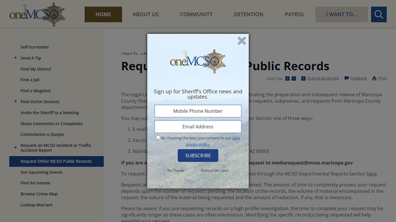 Request Other MCSO Public Records | Maricopa County Sheriff's Office