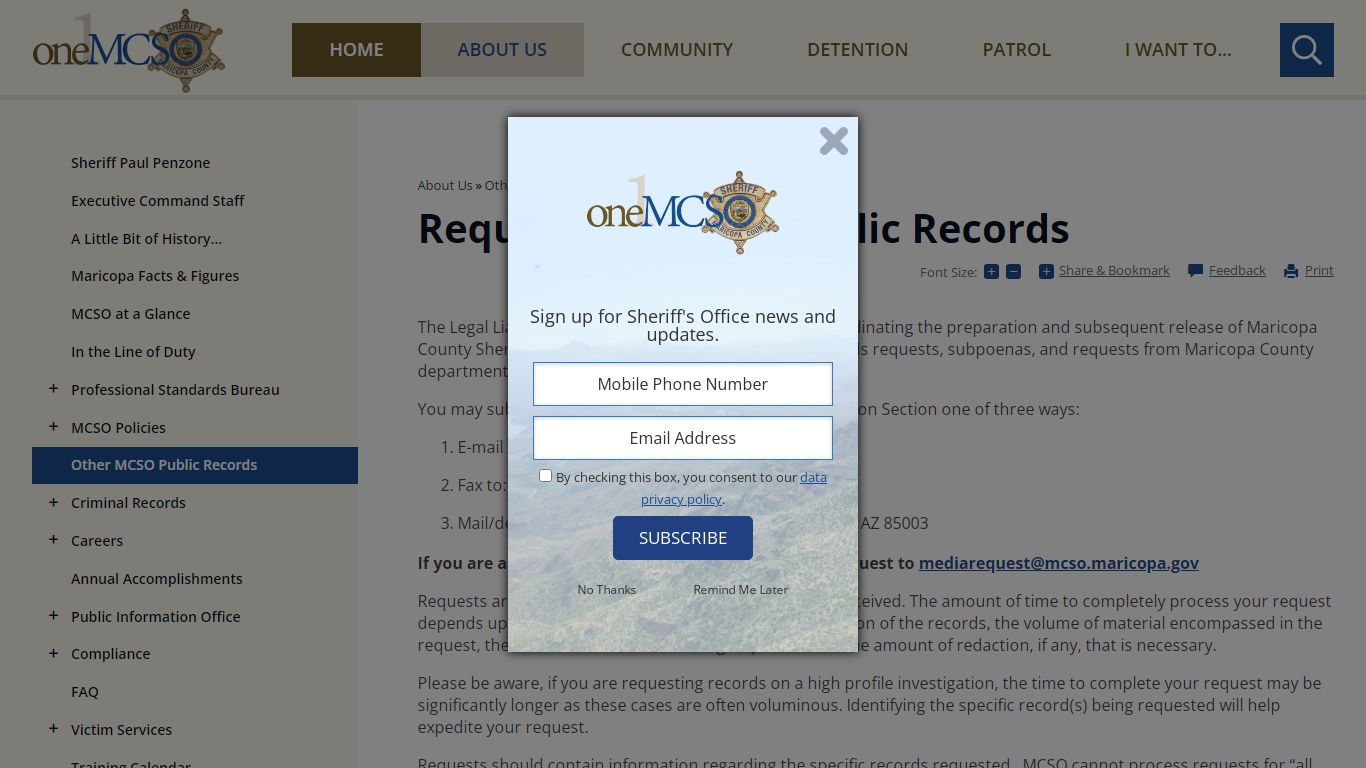 Requesting Other Public Records | Maricopa County Sheriff's Office