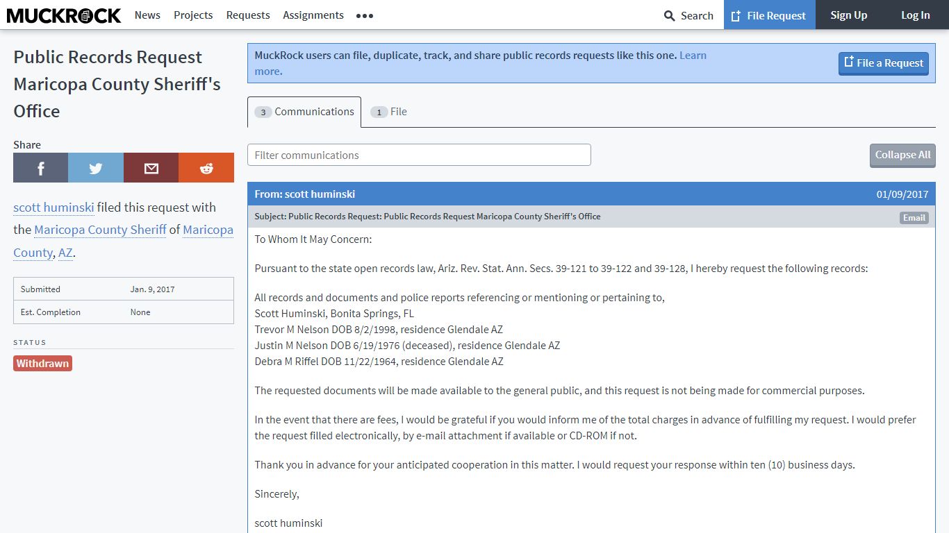 Public Records Request Maricopa County Sheriff's Office